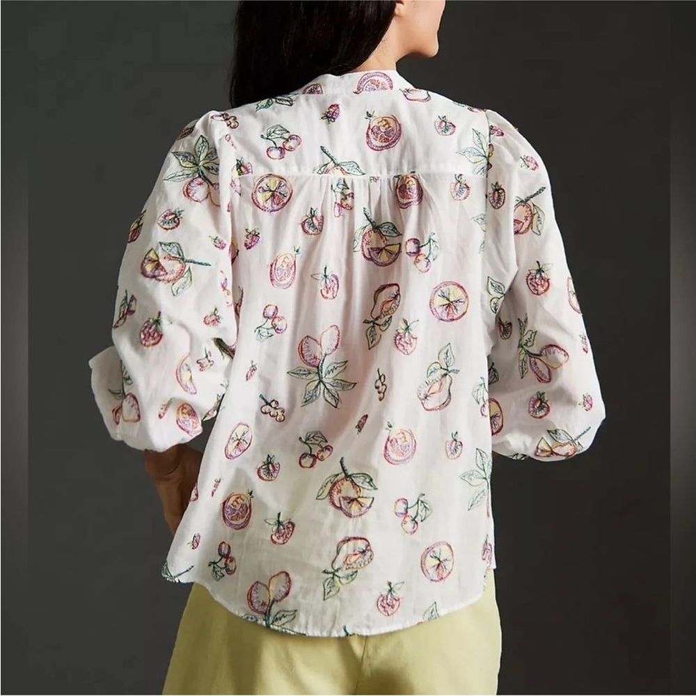 Anthropologie Pilcro Bella Fruit Embroidered Blouse Size XL White Boho - Picture 2 of 11